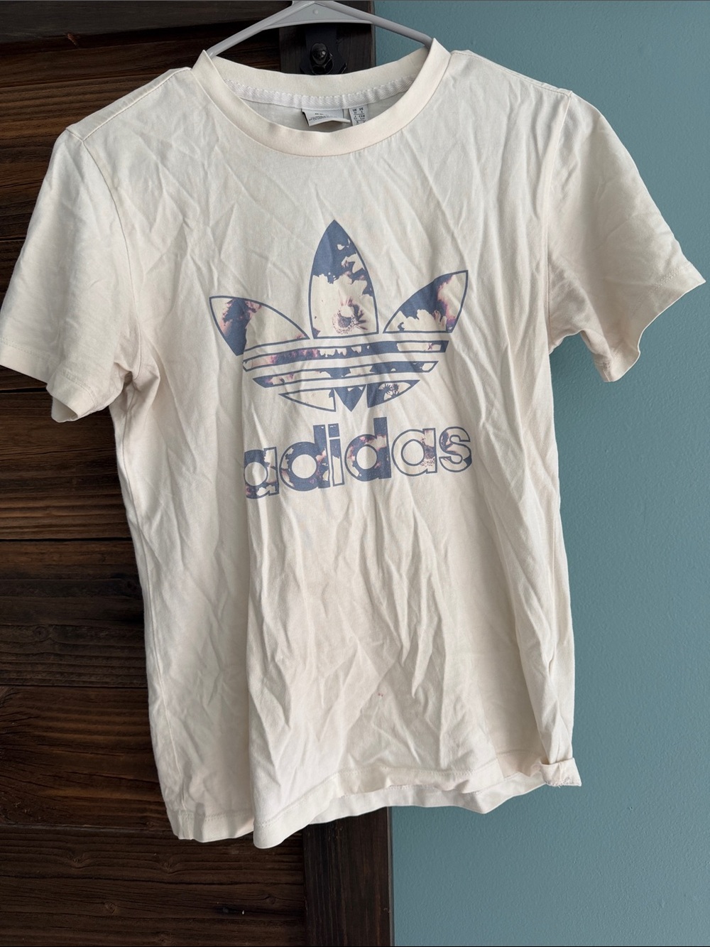 adidas White Tee with Blue Floral Trefoil